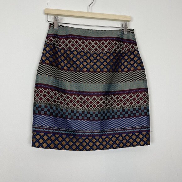 Maeve Anthropologie Audra Jacquard Colorful Satin Textured Skirt Woman’s Size 4 - Picture 7 of 9